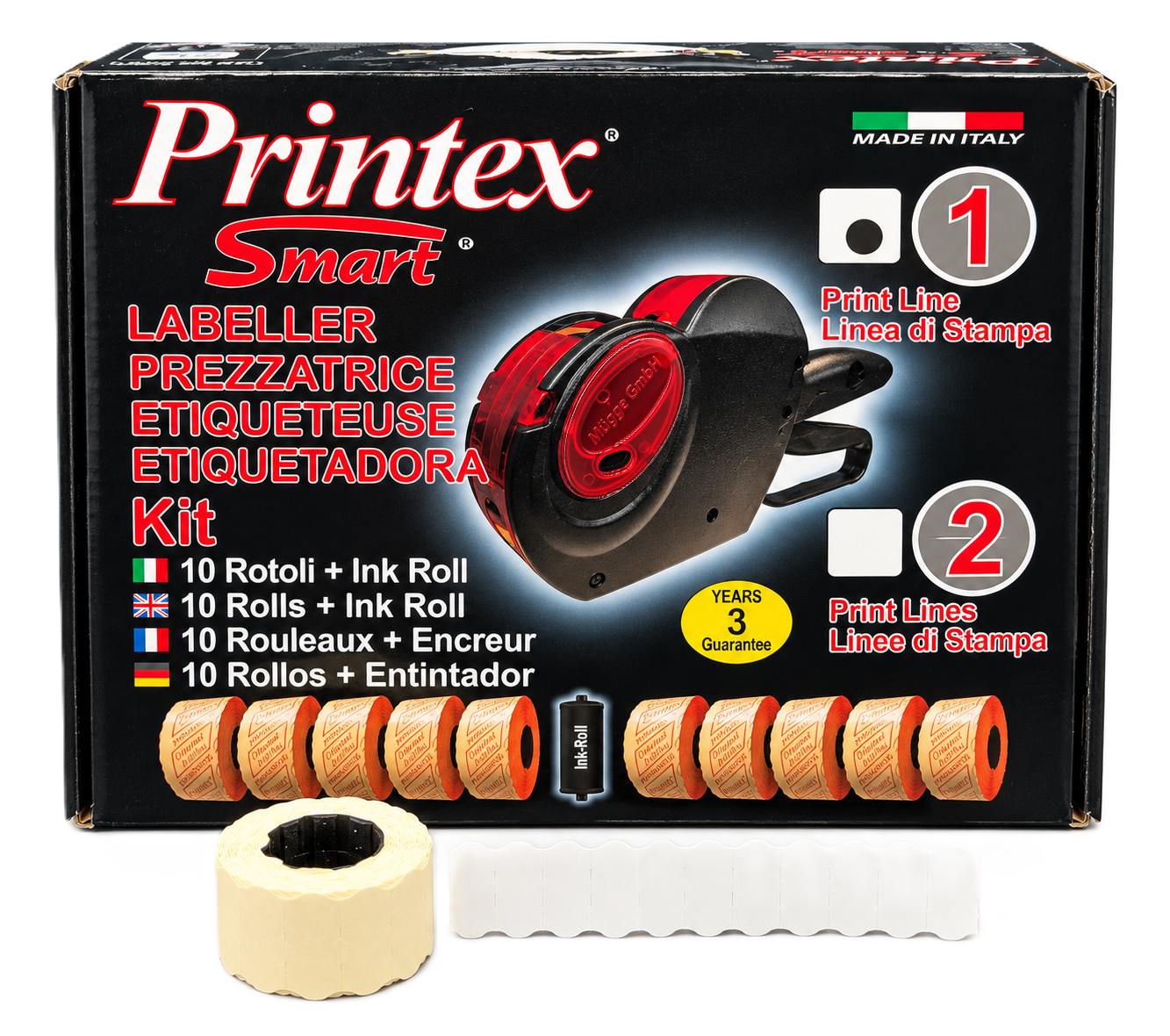 Handetikettiergerät, Preisauszeichner, Etikettenrollen, Tintenrolle, zweizeiliger Druck