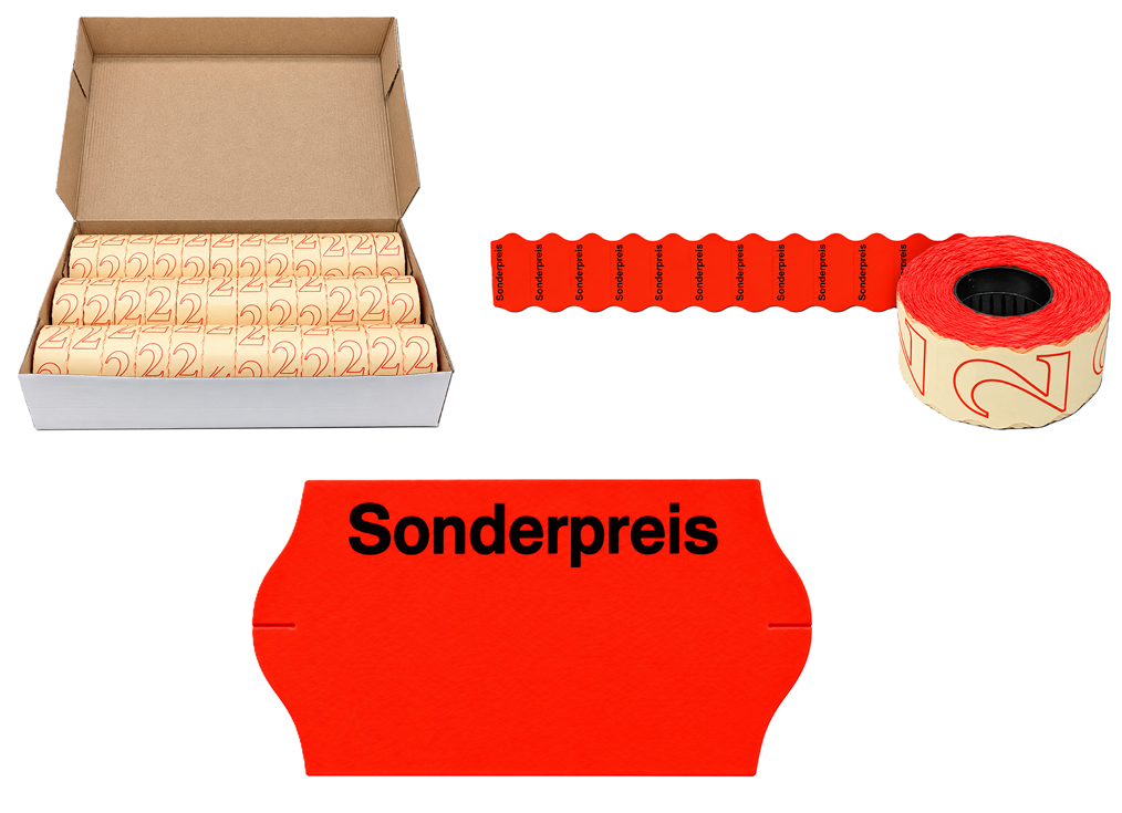 Preisetiketten, Etikettenrolle, Sonderpreis-Aufdruck, Rot, Papieretiketten