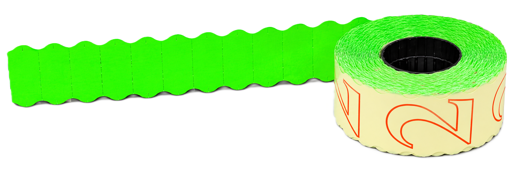 Etikettenrolle, Preisauszeichnung, Neongrün, Wellenrand, Selbstklebend