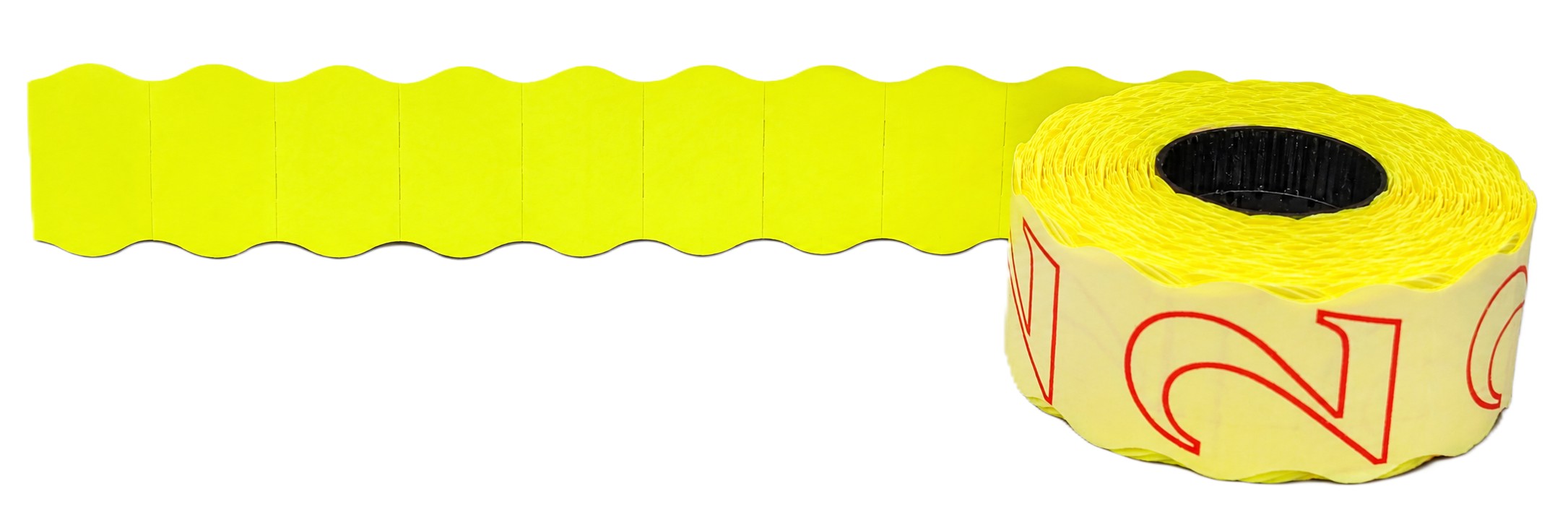 Preisschildrolle, Etikettenrolle, Neongelb, Wellenrand, Zifferndruck, Preisauszeichner-Etiketten, Etikettenrolle, Gelb, Wellenschnitt, Selbstklebend