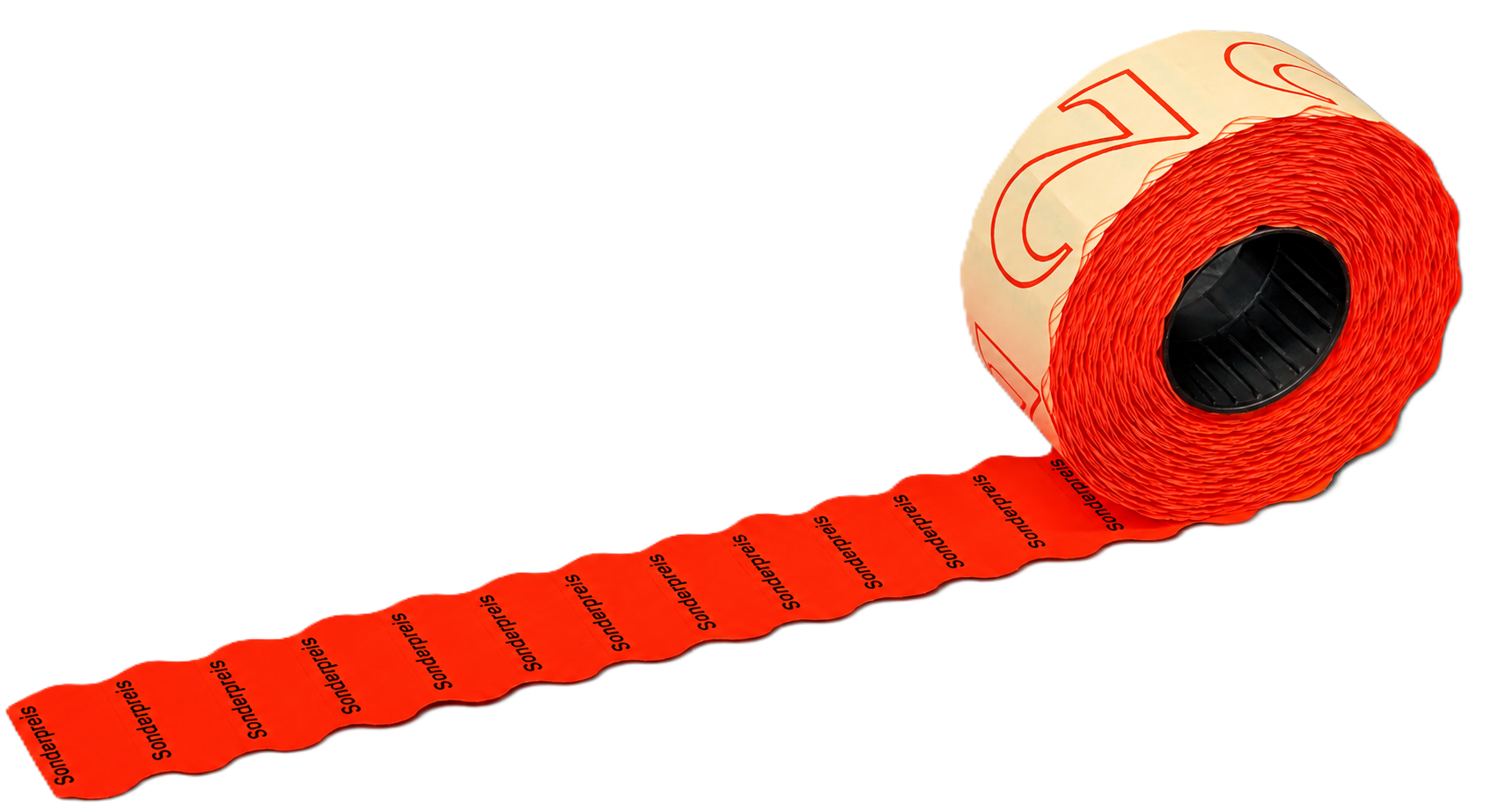 Preisauszeichnerrollen, Etikettenrolle, rote Etiketten, selbstklebend, Wellenrand, Preisauszeichneretiketten, Rolle, Rot, selbstklebend, Sonderpreis-Aufdruck