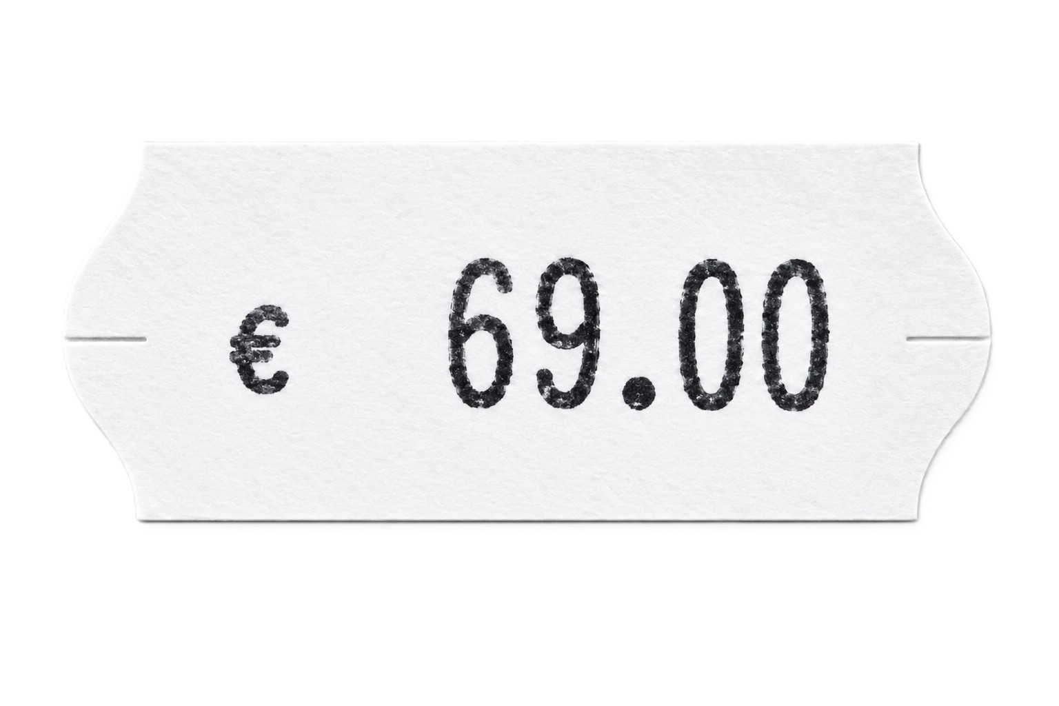 Preisschild, Papieretikett, weiß, schwarzer Aufdruck, Euro-Preis