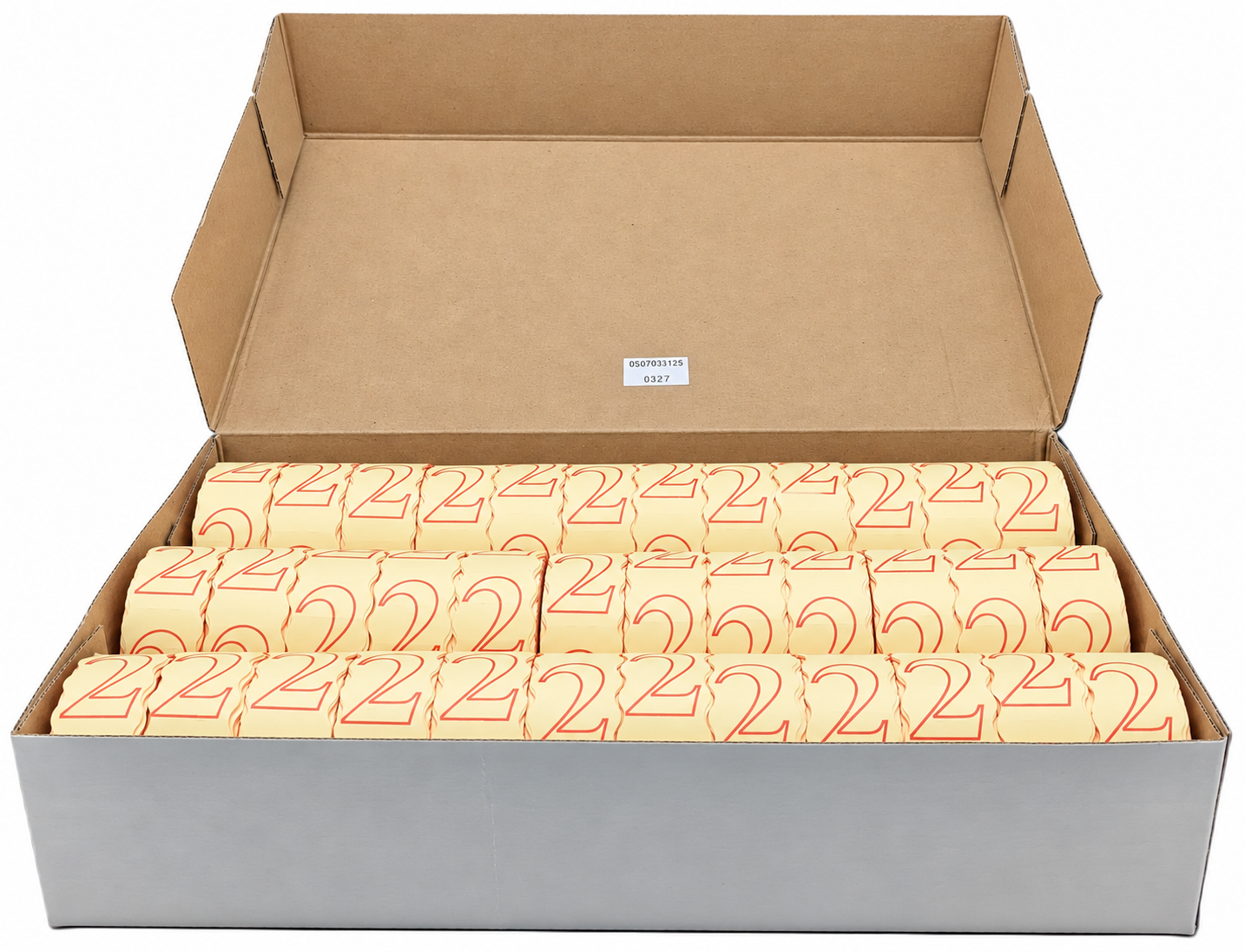 Kartonbox, Verpackung, Rollenpapier, Wabenstruktur, Etikett, Kartonverpackung, Papierprodukte, Zahlenmuster, Orange Kontur, Großpackung