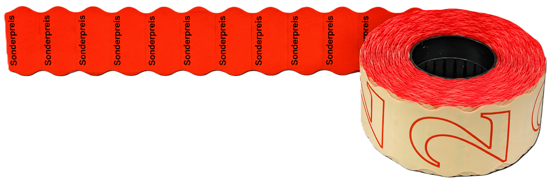 Preisauszeichneretiketten, Rolle, Rot, Wellenrand, Sonderpreis-Aufdruck