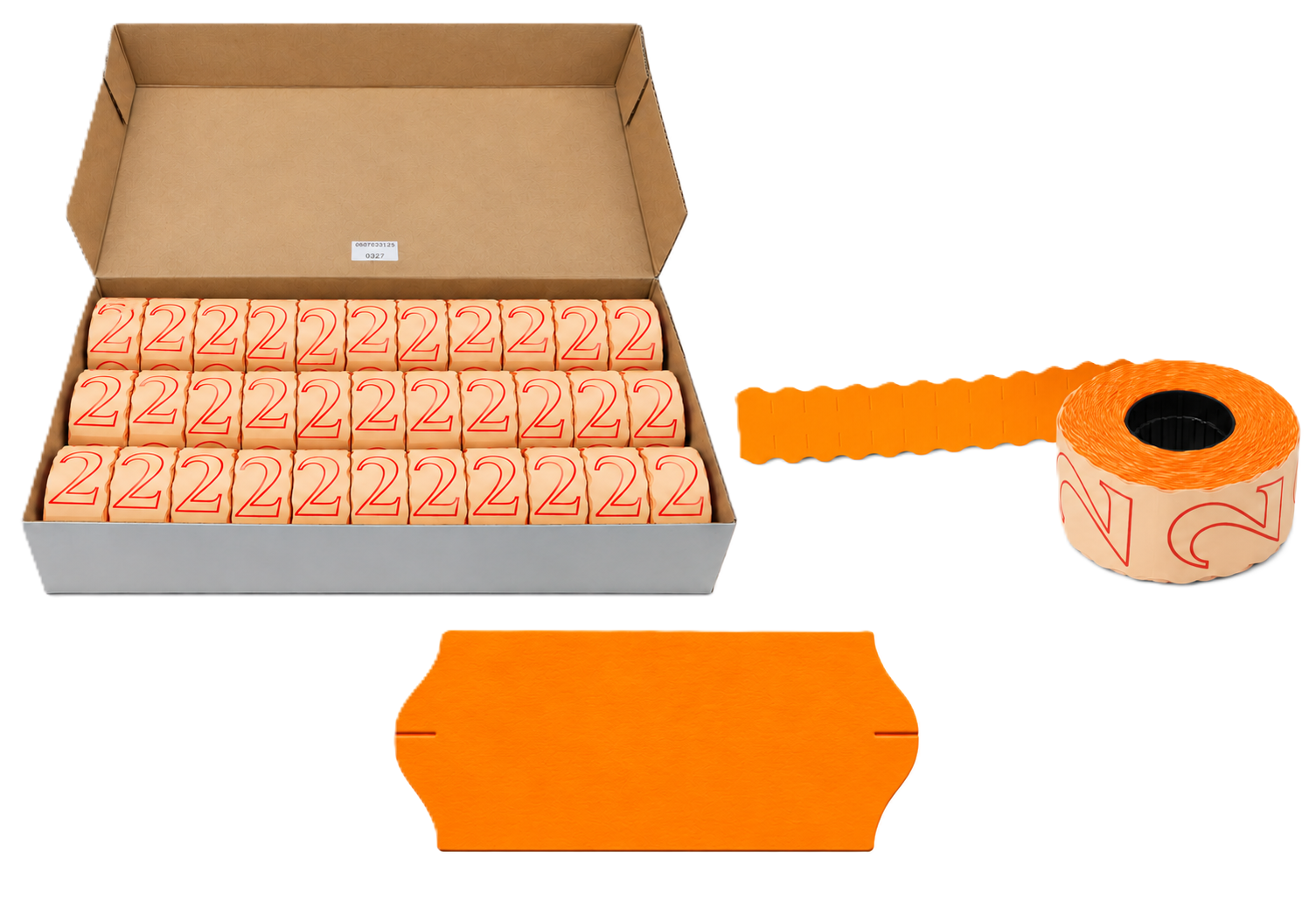 Preisauszeichner-Etiketten, Haftetiketten, Orange, Ziffer 2, Etikettenrolle