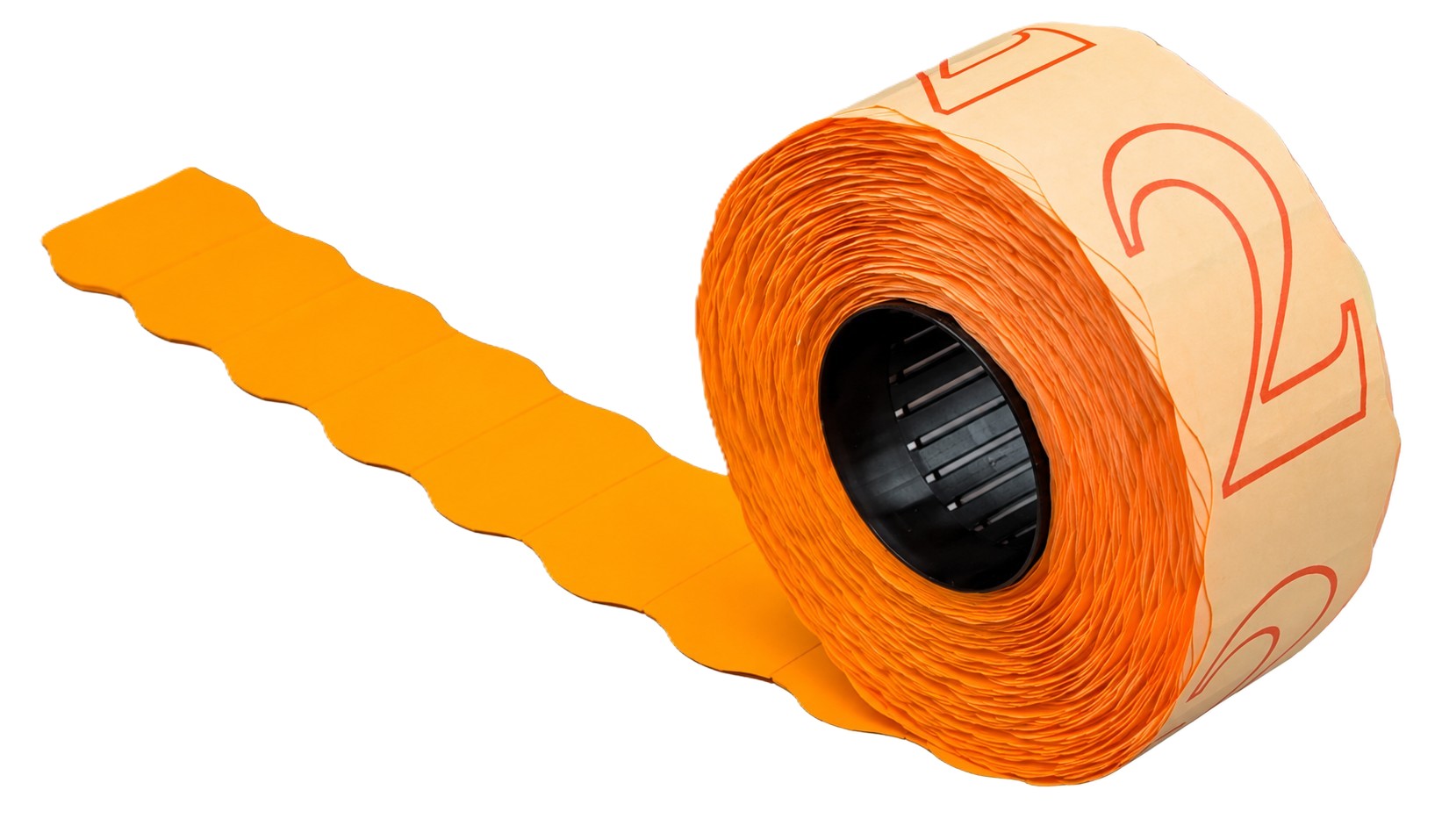Preisetiketten, Etikettenrolle, Orange, Papieretiketten, Wellenrand, Preisauszeichner-Etiketten, Etikettenrolle, orange, Papieretiketten, Zahlenaufdruck