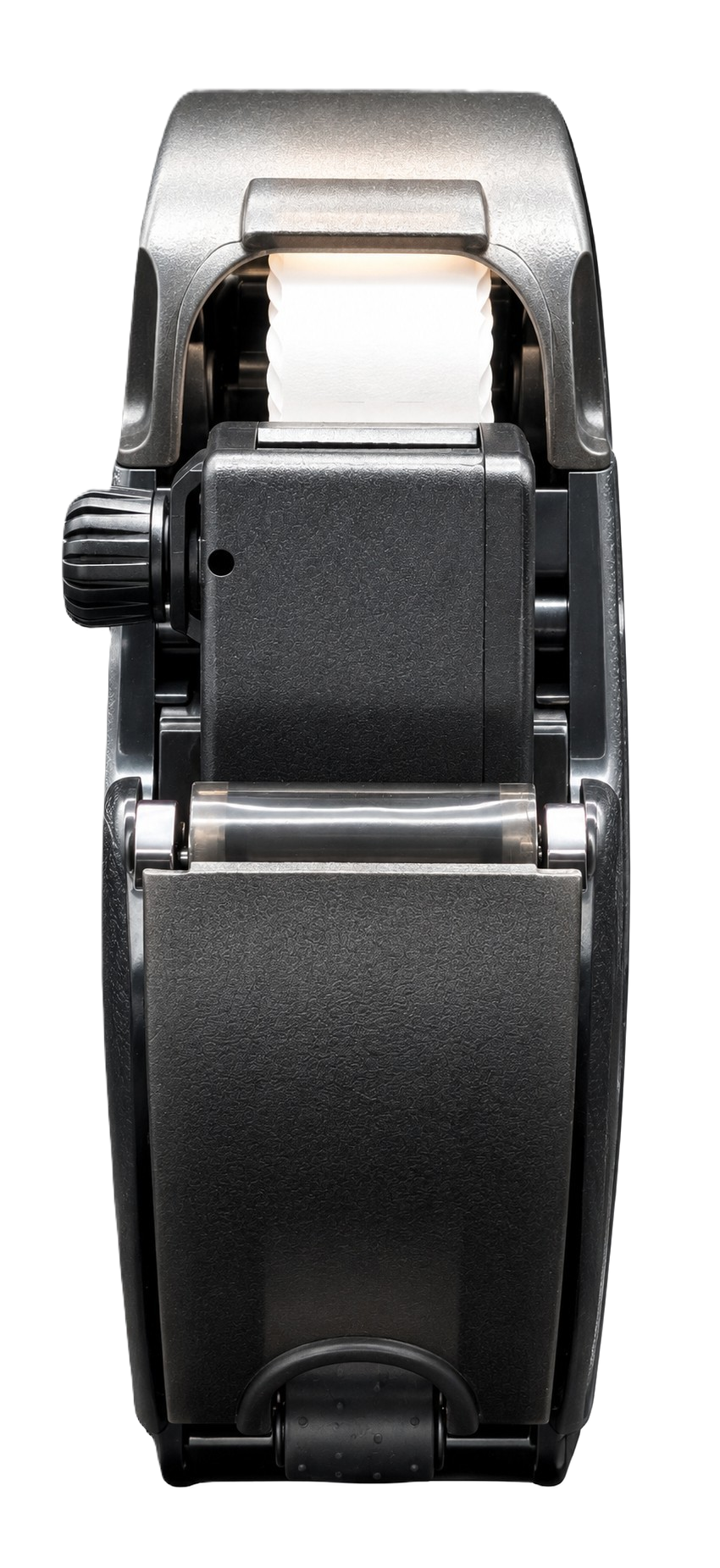 Papierrollenspender, Papierrolle, Zuführwalze, schwarzes Gehäuse, Klebebandabroller, Handabroller, Kunststoffgehäuse, schwarz, Rollenmechanismus