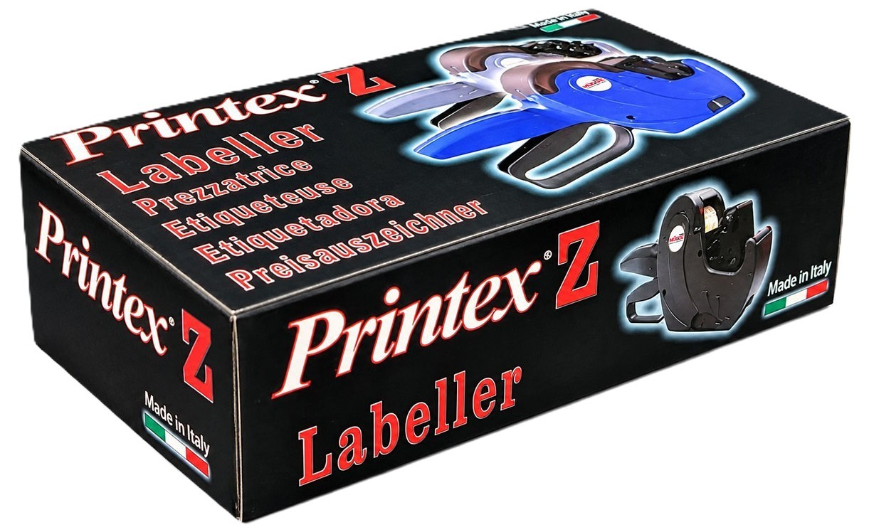 Etikettiergerät, Preisauszeichner, Handgerät, Kunststoffgehäuse, Blau und Schwarz