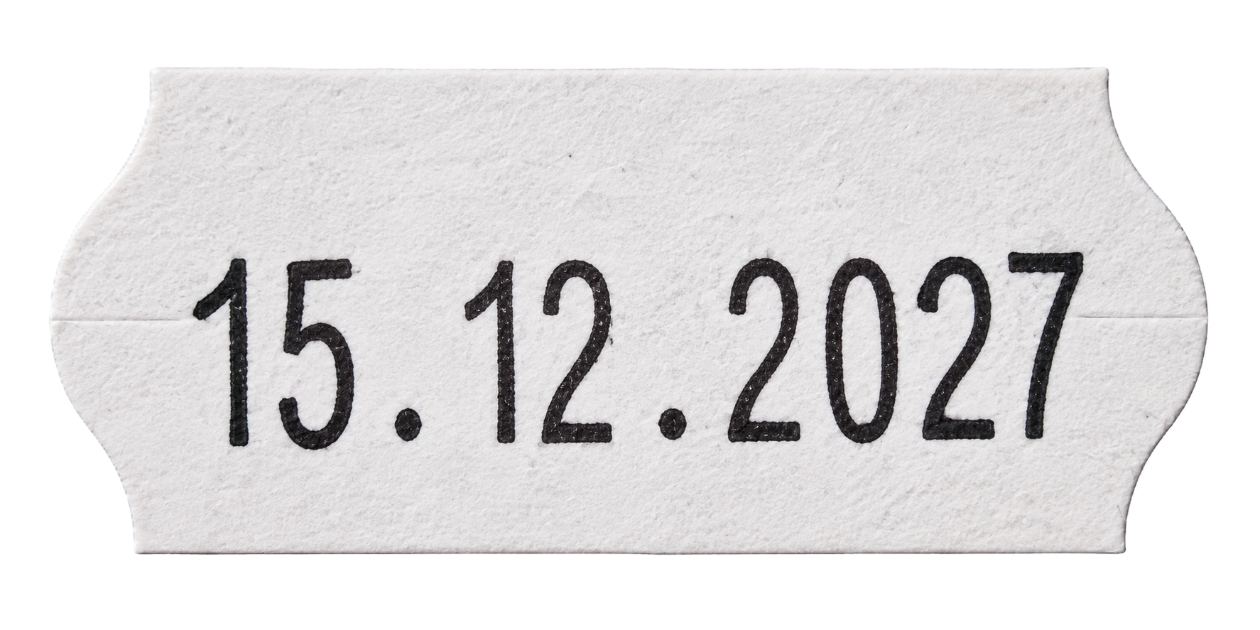 Papieretikett, Datumsaufdruck, Weiß, Schwarze Schrift, Datumsaufkleber, Papieretikett, weiß, schwarzer Aufdruck, Datum 15.12.2027