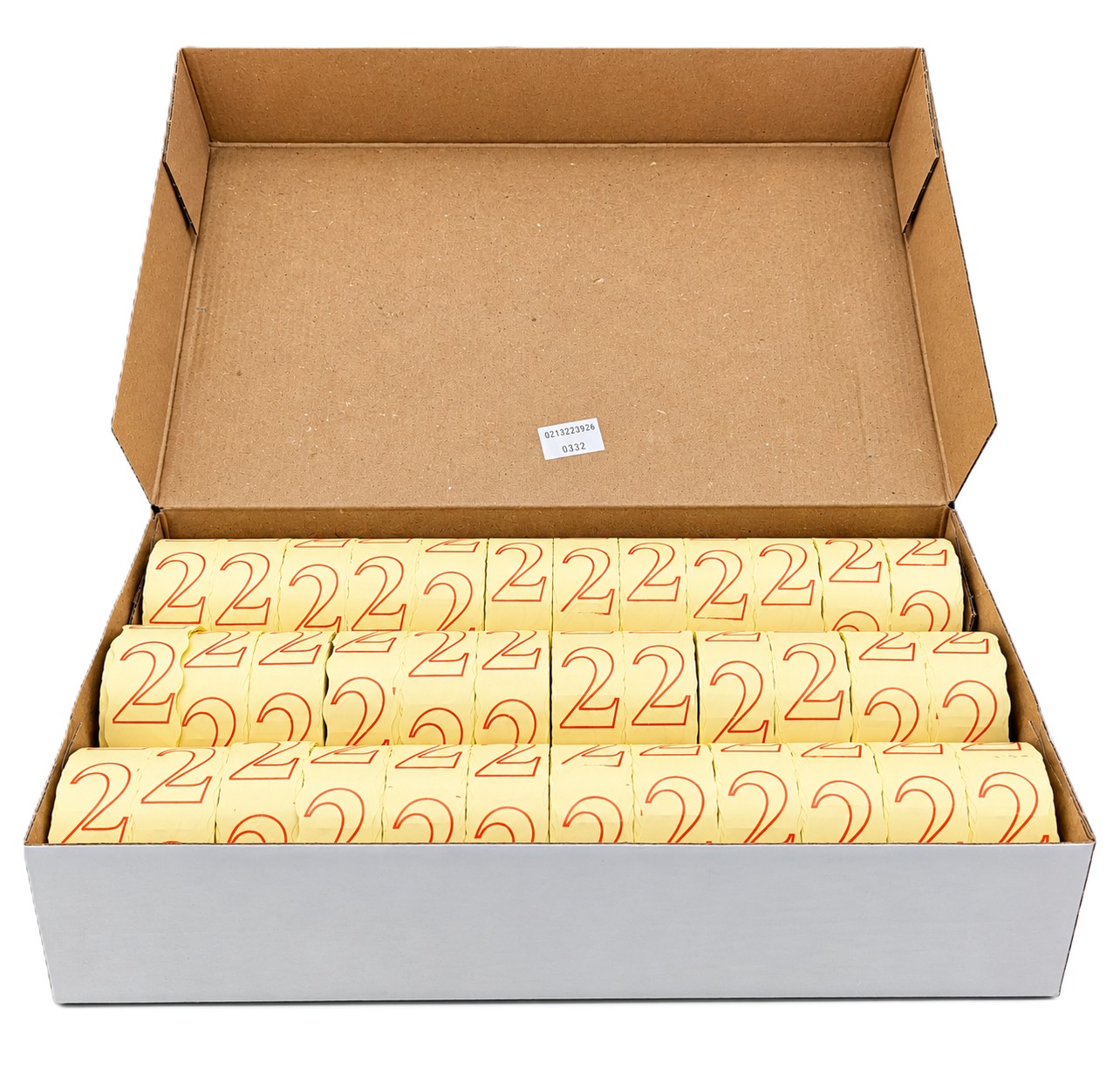 Klebeband, Papierrollen, gelb, rote Zahlen, Kartonverpackung, Pappschachtel, Kartonverpackung, braun, gelbe Papierrollen, rote Zahlen