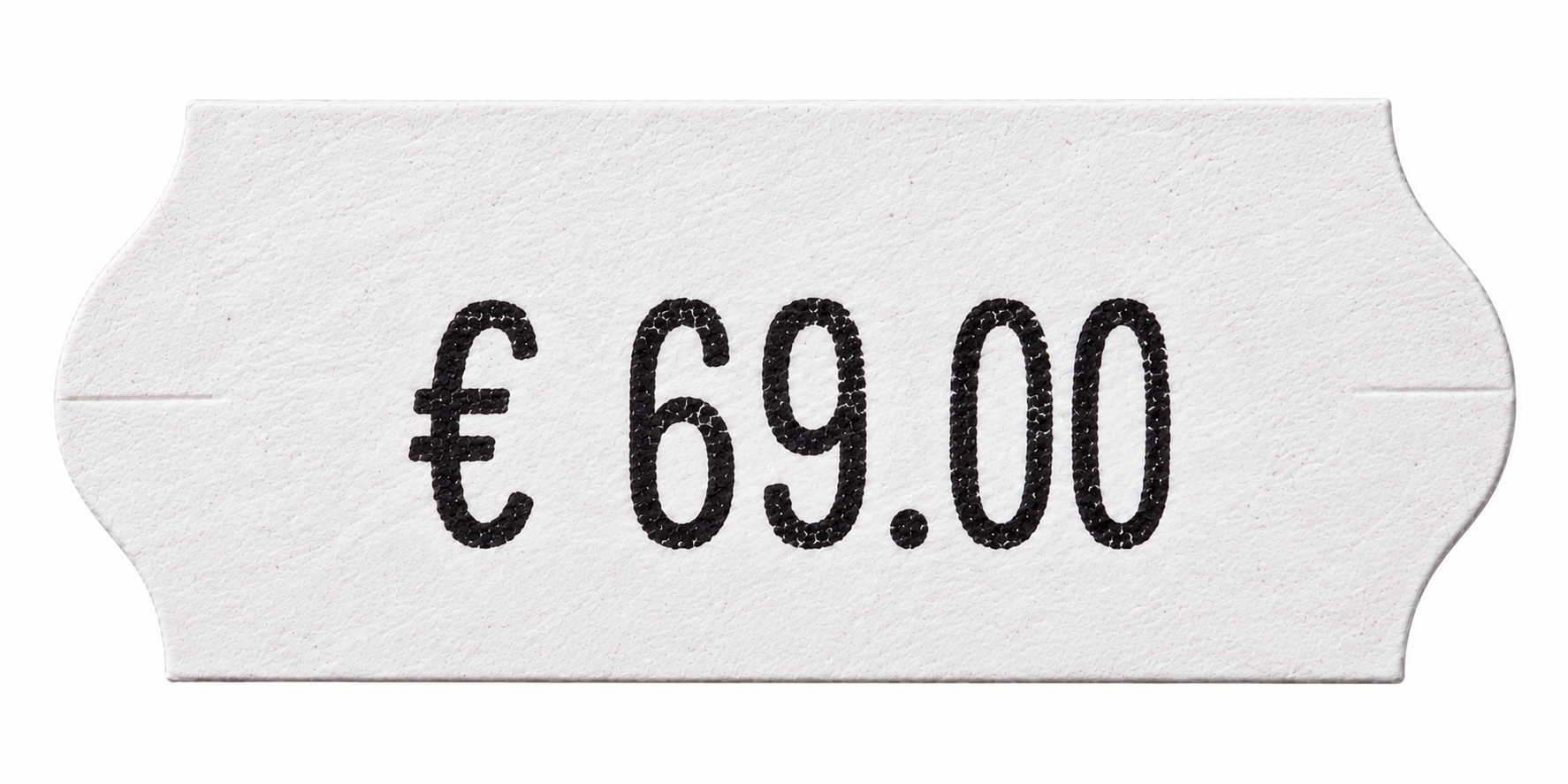 Preisschild, weiß, 69,00 Euro, schwarze Schrift, Papieretikett, Preisschild, Papier, weiß, schwarze Schrift, 69 Euro