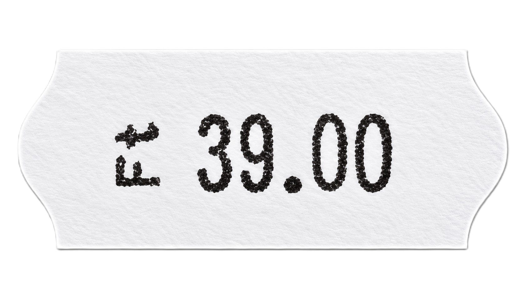 Preisschild, weißes Papier, schwarzer Aufdruck, Europreis, 39,00 €