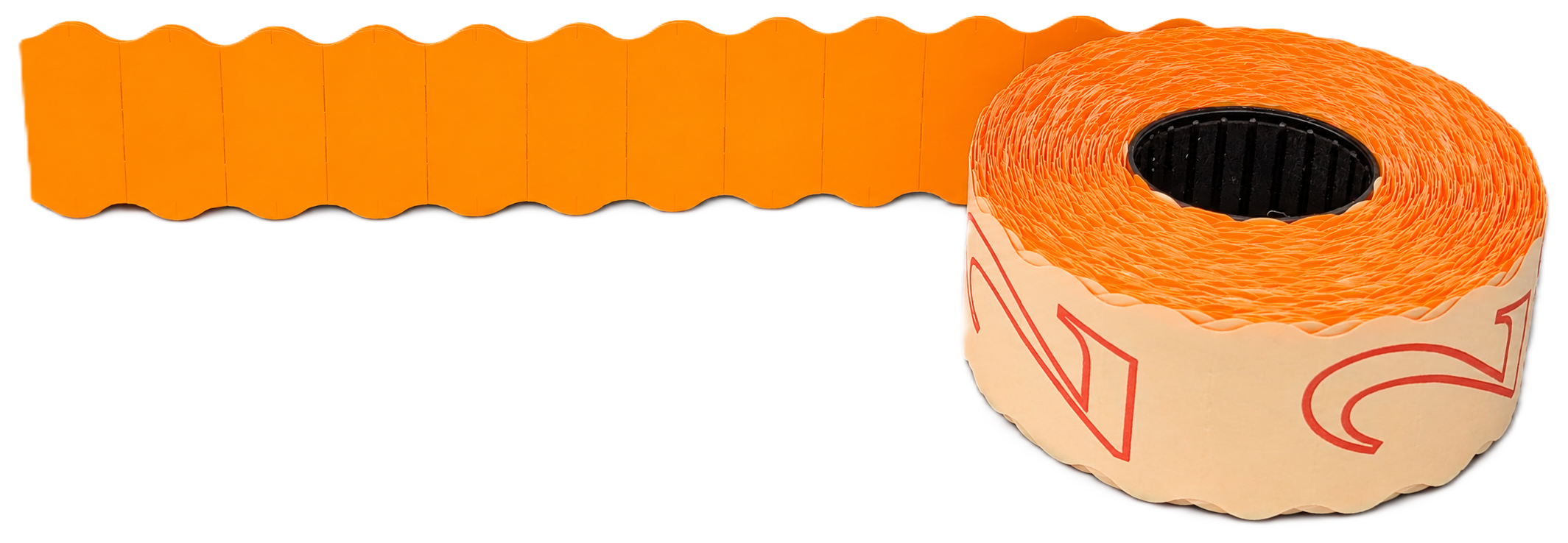 Preisauszeichner-Etiketten, Etikettenrolle, orange, wellenförmiger Rand, Selbstklebeetiketten