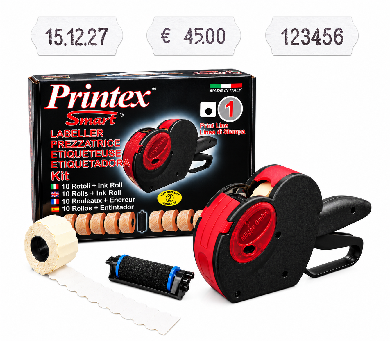 Handetikettierer, Preisauszeichner, Kunststoff, Rot und schwarz, Etikettenrollen